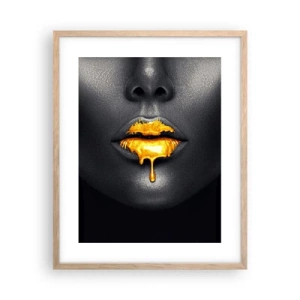 Poster in light oak frame - Golden Lips - 40x50 cm