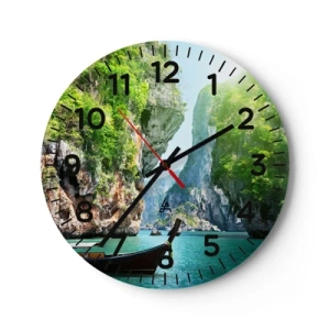 Wall clock - Clock on glass - Invitation for an Exotic Trip - 40x40 cm