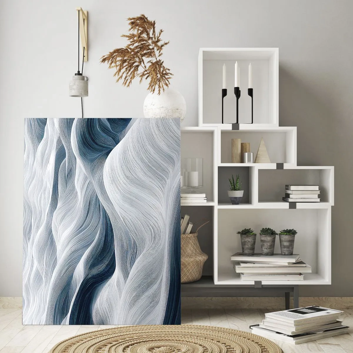 Glass picture - White and Blue Waves - 80x120 cm