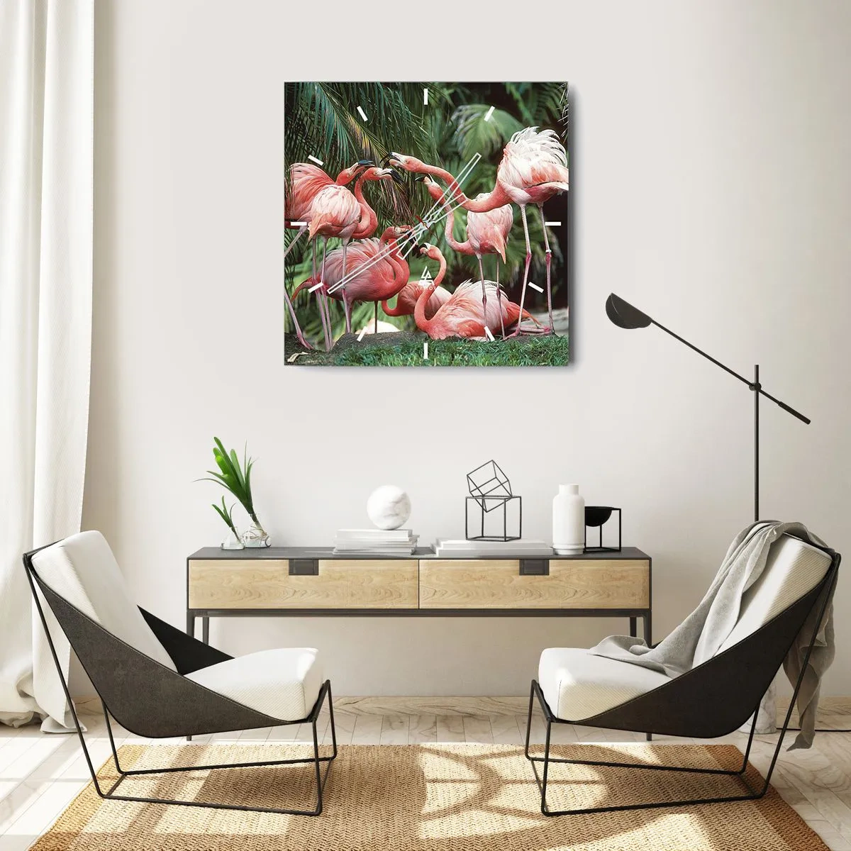 Wall clock - Clock on glass - Afternoon Gossip - 30x30 cm