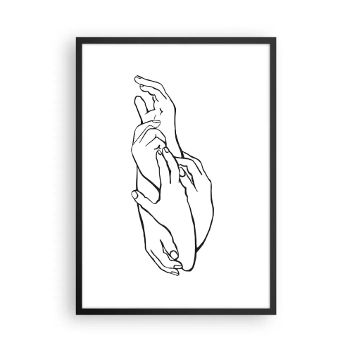 Poster in black frame - A minimalist sketch of clasped hands on a white background. - 50x70cm - Good Touch - Modern wall decoration for the living room and bedroom ARTTOR