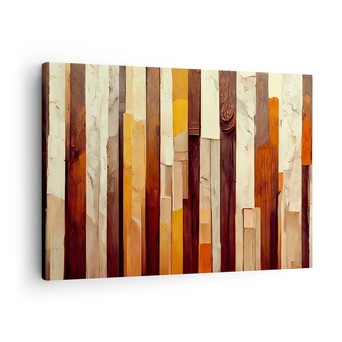 Canvas picture - Geometric composition in shades of wood and gold - 70x50cm - Anthem of Forest Birds - Modern wall decoration for the living room and bedroom ARTTOR
