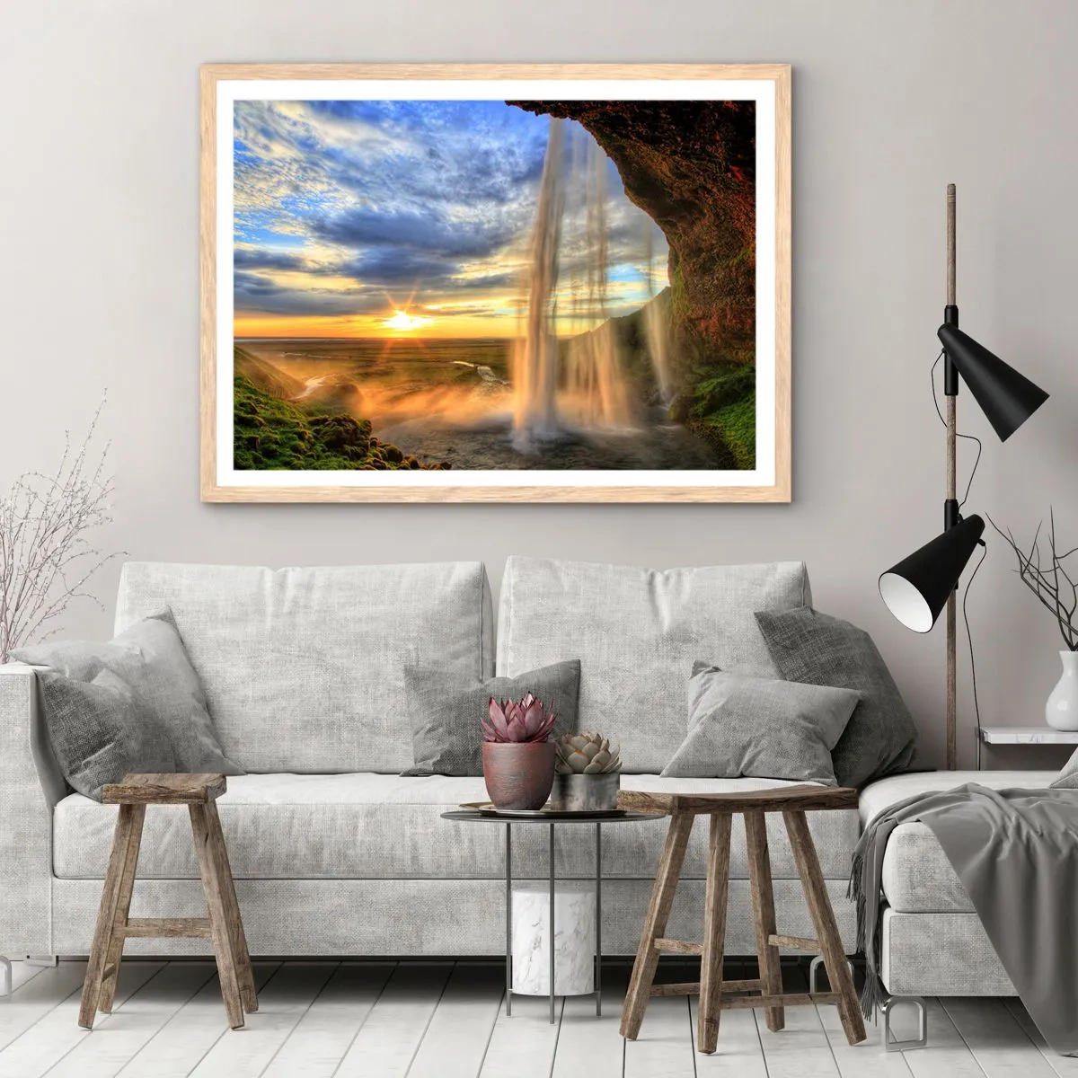 Poster in light oak frame - World behind Raindrops - 50x40 cm