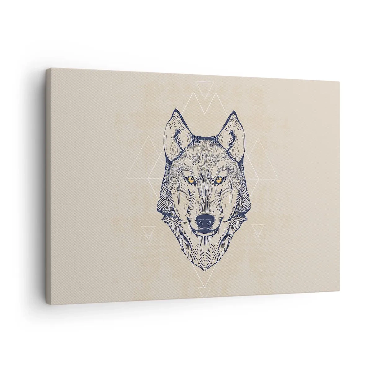 Canvas picture - A geometric wolf on a light background with minimalist patterns. - 70x50cm - Alpha with a Piercing Eyes - Modern wall decoration for the living room and bedroom ARTTOR