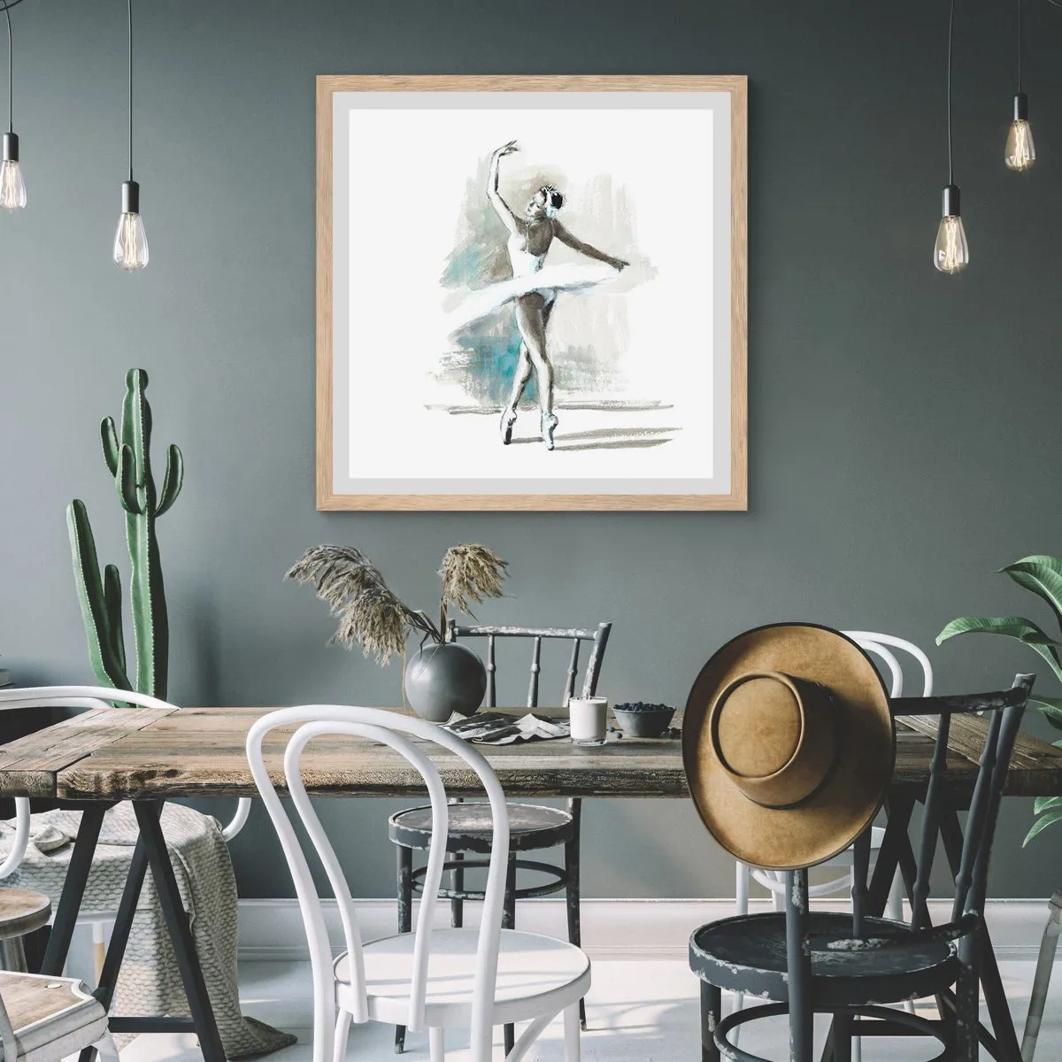 Poster in light oak frame - Enchanted into a Swan - 60x60 cm