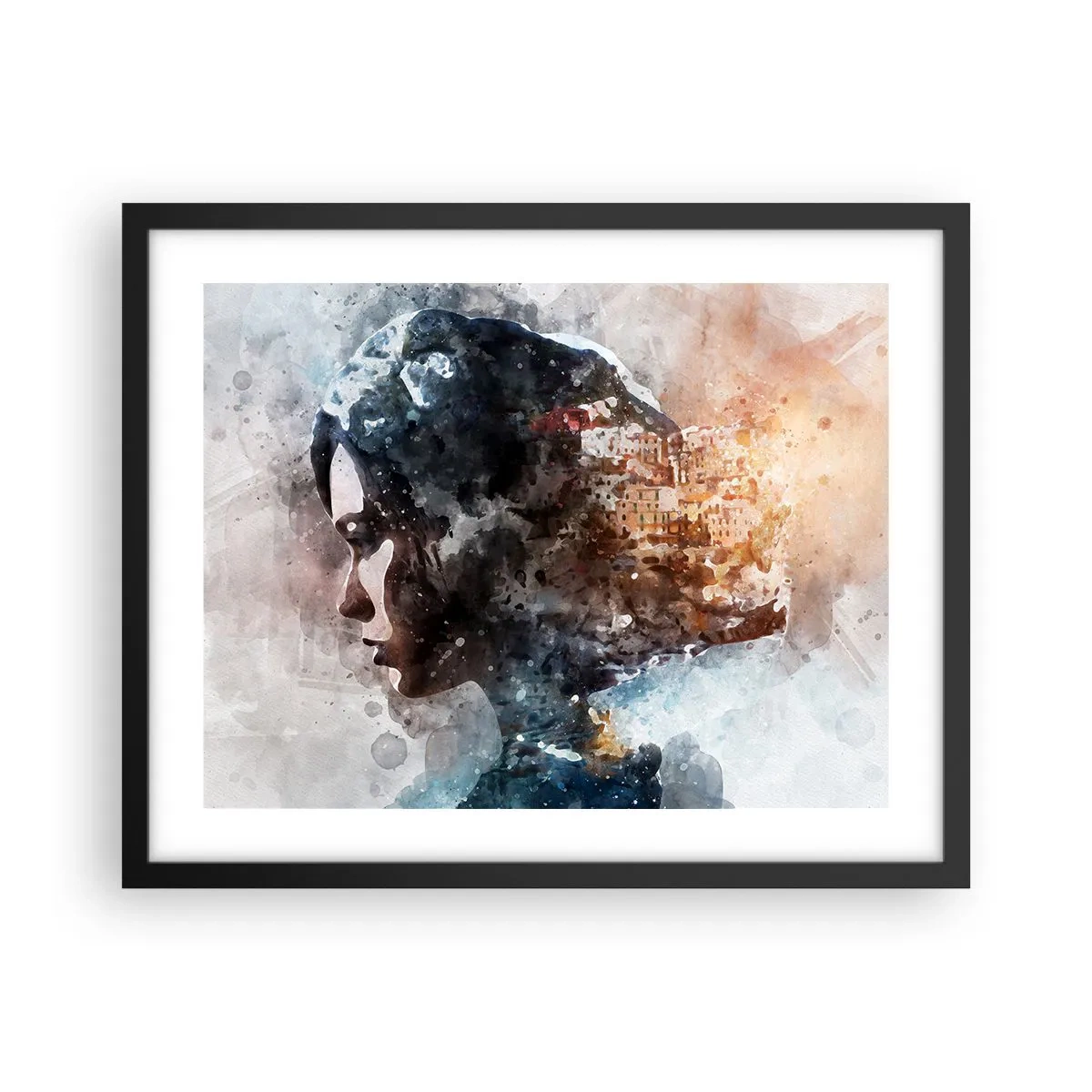 Poster in black frame - Tale about a Girl with a City in the Background - 50x40 cm