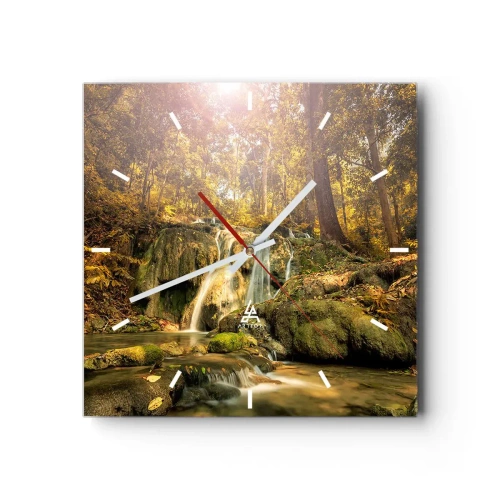 Wall clock - Clock on glass - Forest Cascade in Green - 30x30 cm