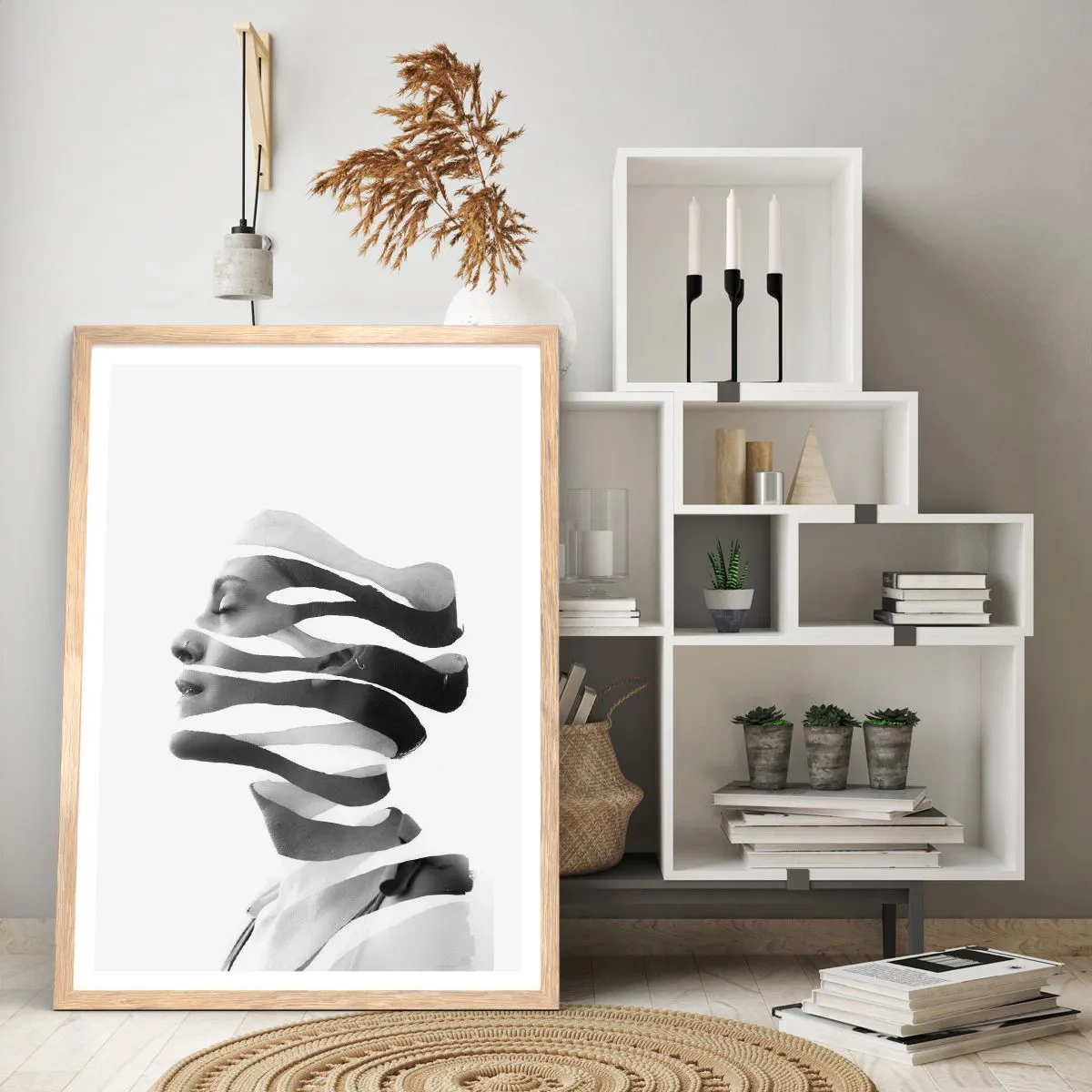 Poster in light oak frame - Surrealistic Portrait - 50x70 cm