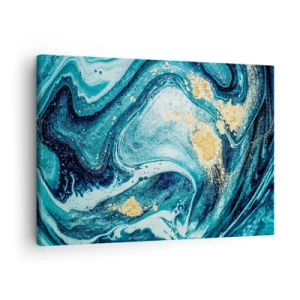 Canvas picture - An abstract composition of waves and golden accents - 70x50cm - Blue Whirl - Modern wall decoration for the living room and bedroom ARTTOR