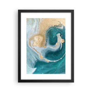 Poster in black frame - Swirl of Gold and Turquiose - 30x40 cm