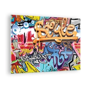 Glass picture - Colorful graffiti with dynamic inscriptions and drawings - 70x50cm - Murals, Murals, Murals… - Modern wall decoration for the living room and bedroom ARTTOR