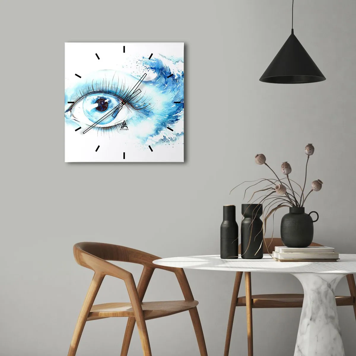 Wall clock - Clock on glass - Immerse in those Blue Eyes - 30x30 cm