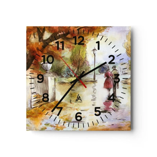 Wall clock - Clock on glass - Romantic Autumn in a Park - 30x30 cm
