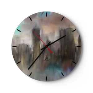 Wall clock - Clock on glass - Composition of Steel, Stone and Fog - 40x40 cm