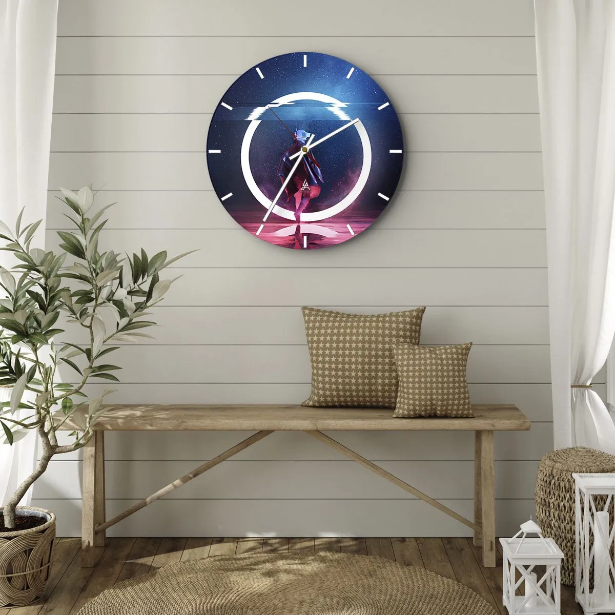 Wall clock - Clock on glass - Between Worlds - 30x30 cm