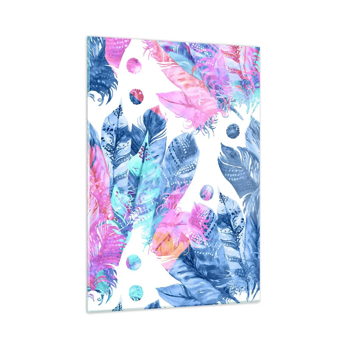 Glass picture - Pink and Blue Plumes - 50x70 cm