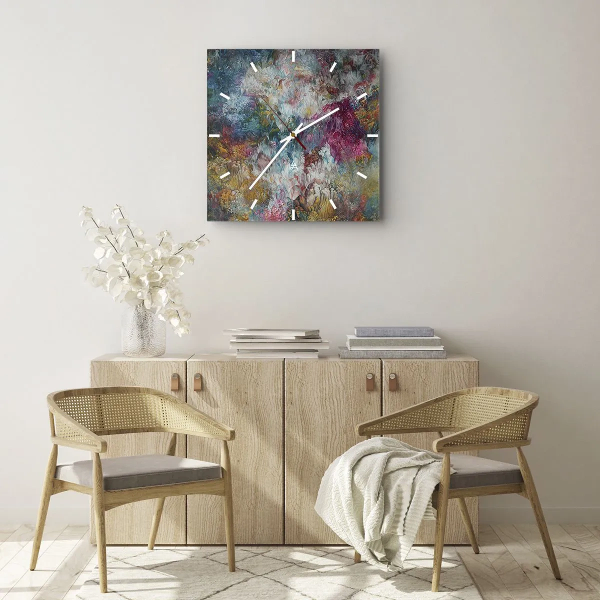 Wall clock - Clock on glass - In Full Bloom - 30x30 cm