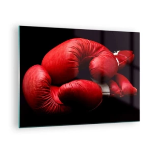 Glass picture - Red boxing gloves on a black background - 70x50cm - Fight Emotions Are Behind Us - Modern wall decoration for the living room and bedroom ARTTOR