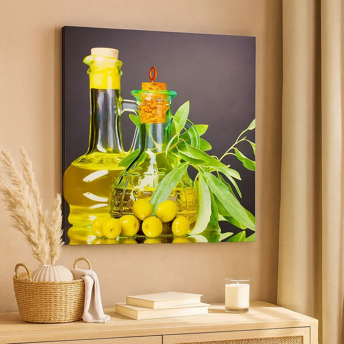 Canvas picture - Still Life with Olives and Olive Oil - 30x30 cm