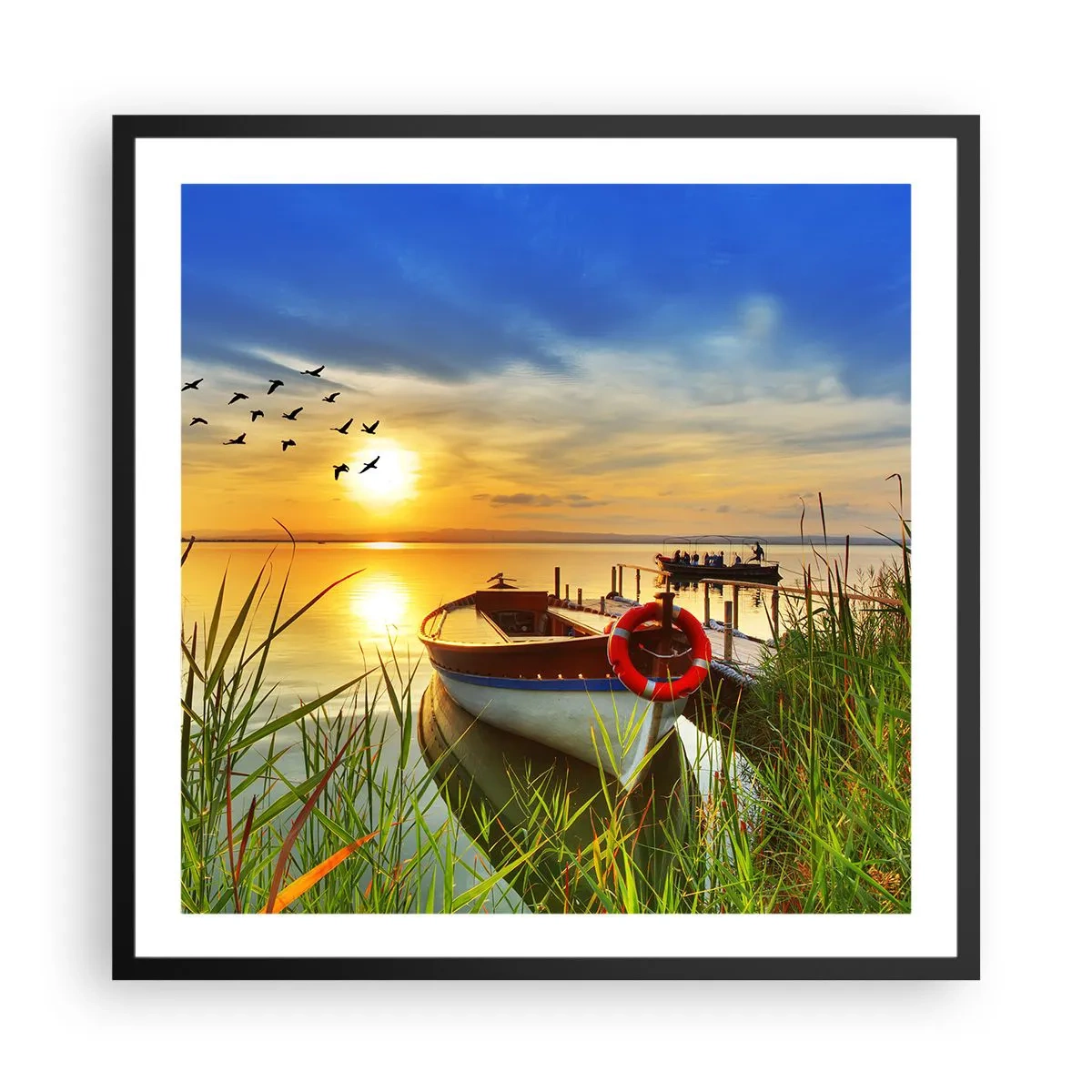 Poster in black frame - Cormorants Are Flying Away - 60x60 cm