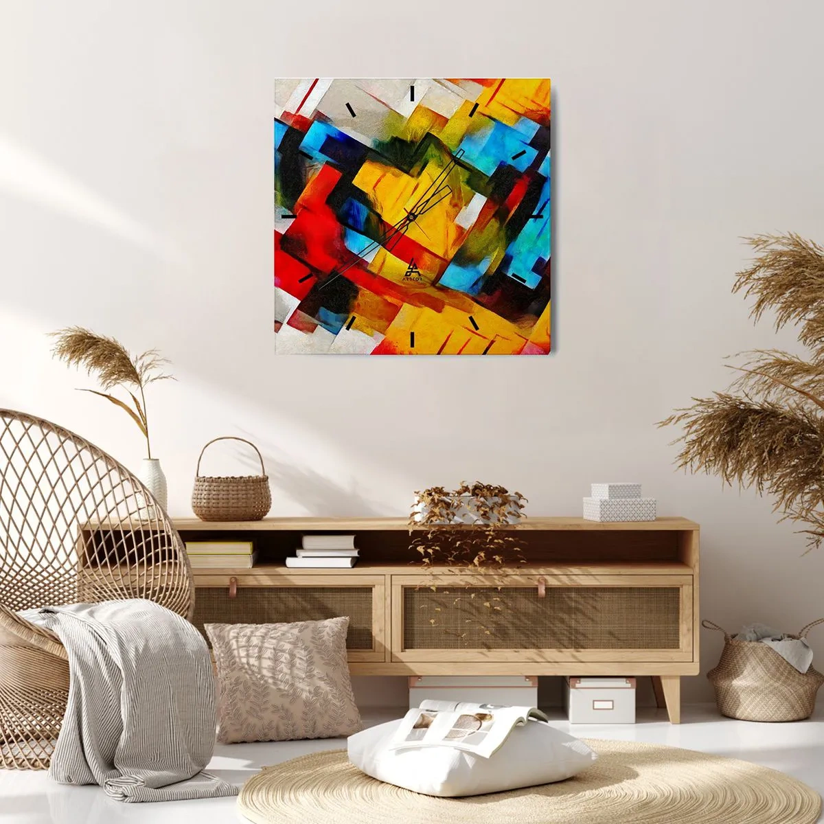 Wall clock - Clock on glass - Colourful Quilt - 30x30 cm