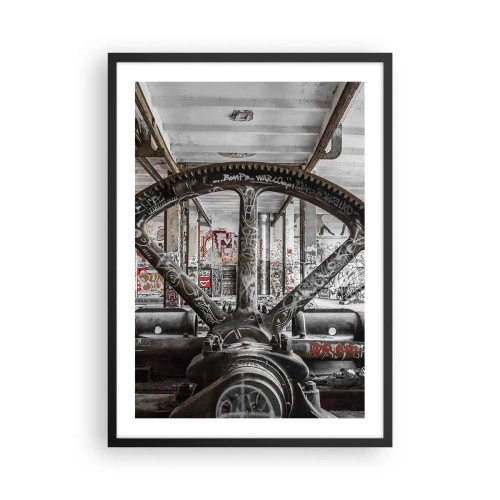 Poster in black frame - Industrial graffiti machine in an abandoned factory - 50x70cm - Secret Life of a Factory - Modern wall decoration for the living room and bedroom ARTTOR
