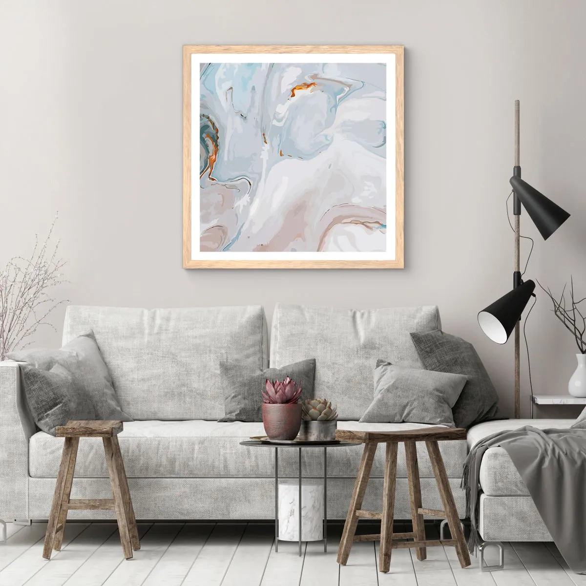 Poster in light oak frame - White Fusion - 60x60 cm