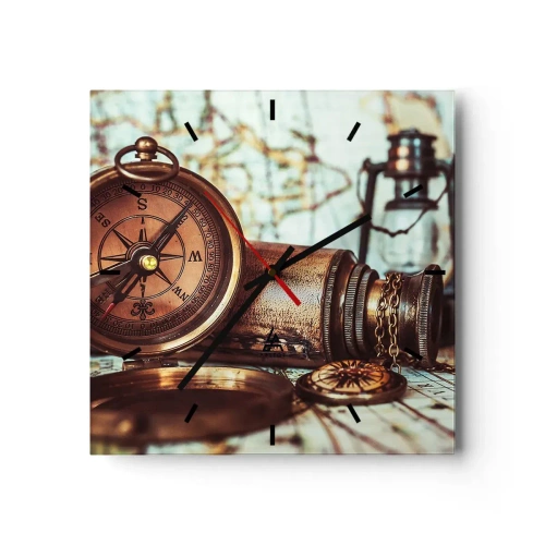 Wall clock - Clock on glass - Pirate Adventure in the Caribbean - 40x40 cm