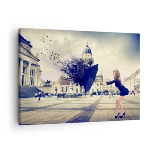 Canvas picture - A woman with an umbrella in an artistic composition against an urban background - 70x50cm - There Is a Wind... - Modern wall decoration for the living room and bedroom ARTTOR