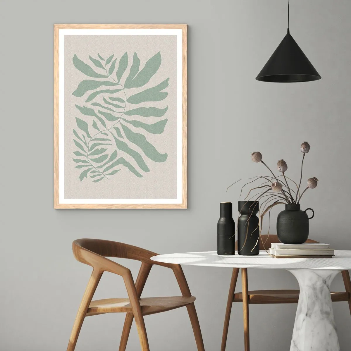 Poster in light oak frame - Emerald Branch - 40x50 cm