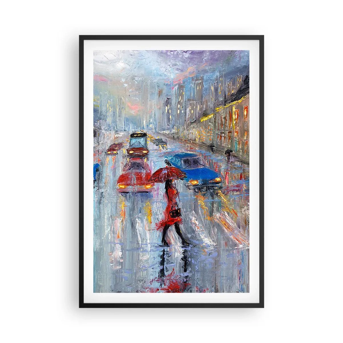 Poster in black frame - Rainy Afternoon in a City - 61x91 cm