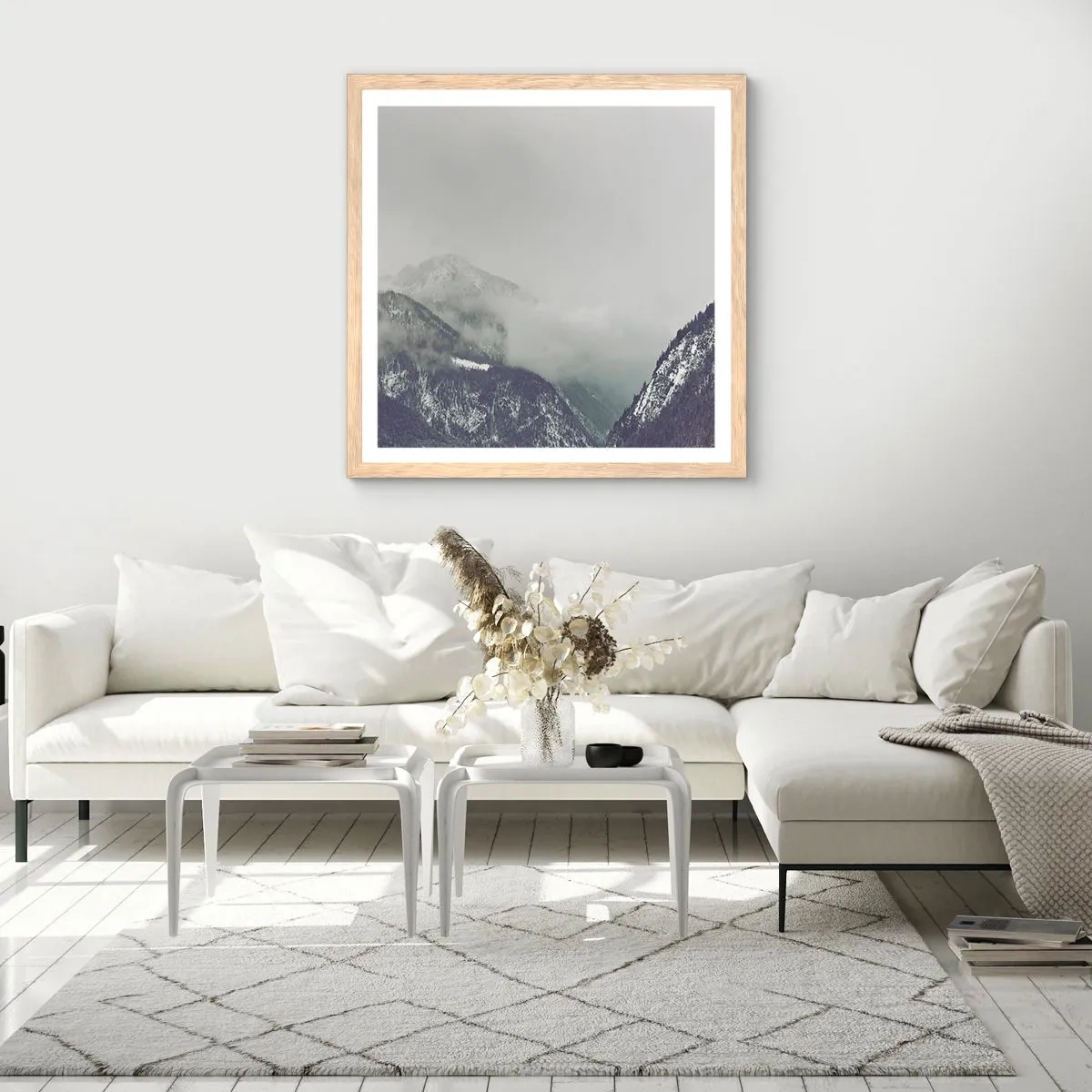 Poster in light oak frame - Foggy valley - 60x60 cm