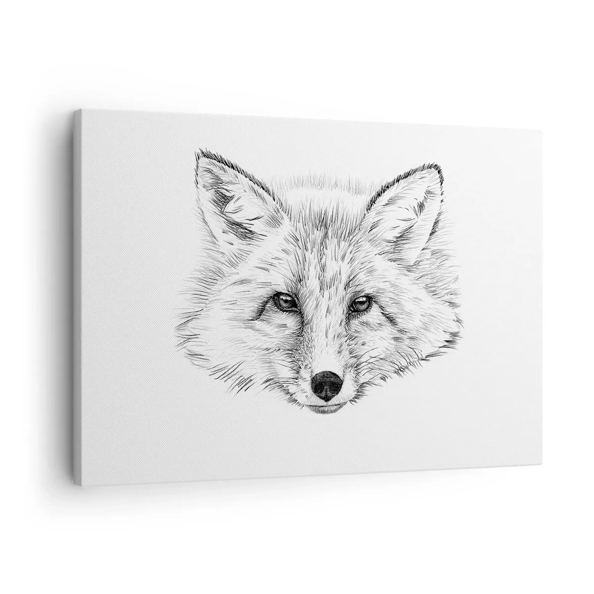 Canvas picture - Black and white drawing of a fox head on a white background - 70x50cm - Foxy Look - Modern wall decoration for the living room and bedroom ARTTOR