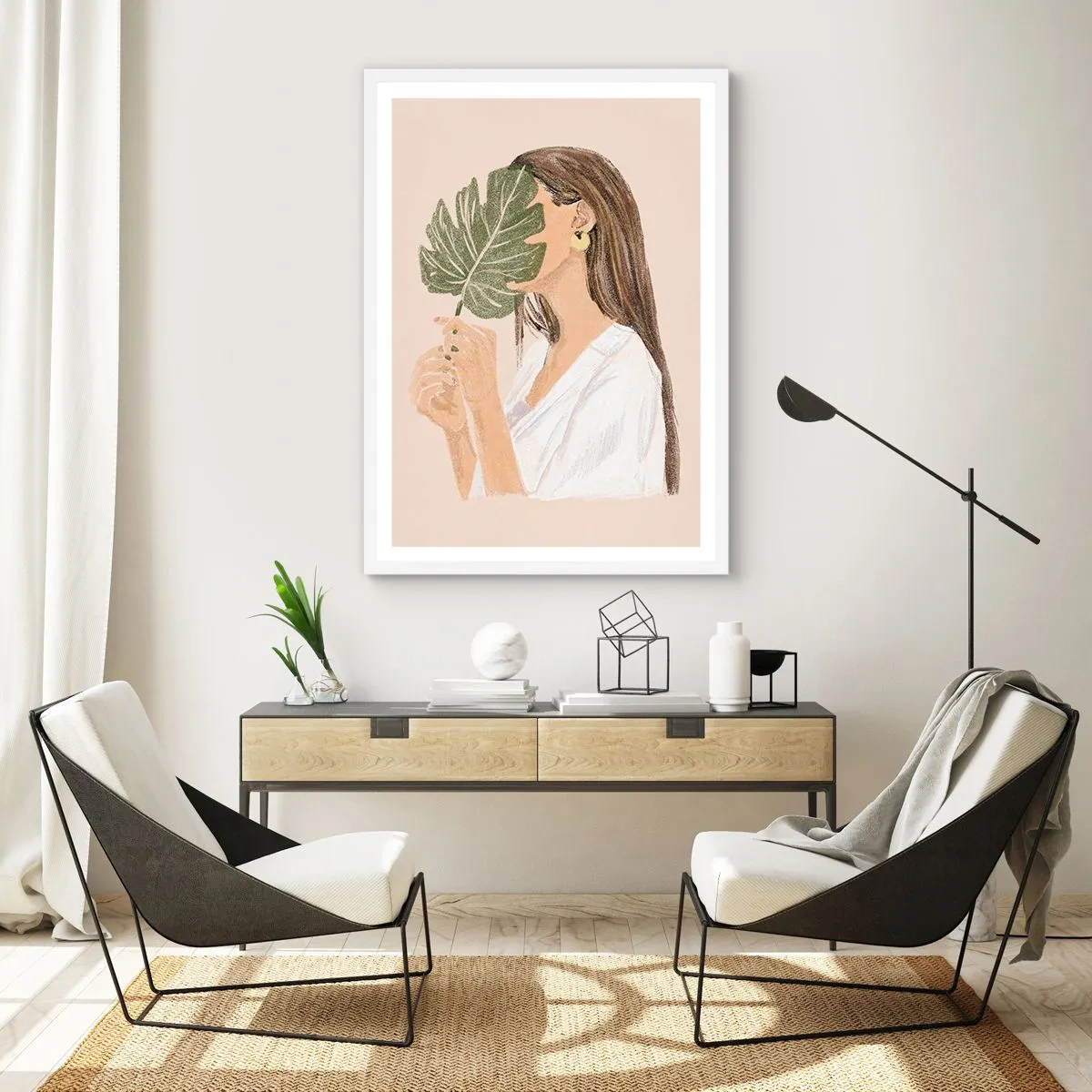 Poster in white frmae - Mysterious Portrait with a Fan - 40x50 cm