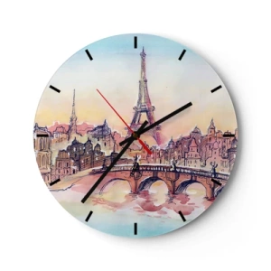 Wall clock - Clock on glass - View of the Eiffel Tower at sunset - 30x30cm - The Only Such City in the World - Modern wall decoration for the living room, kitchen, and bedroom ARTTOR
