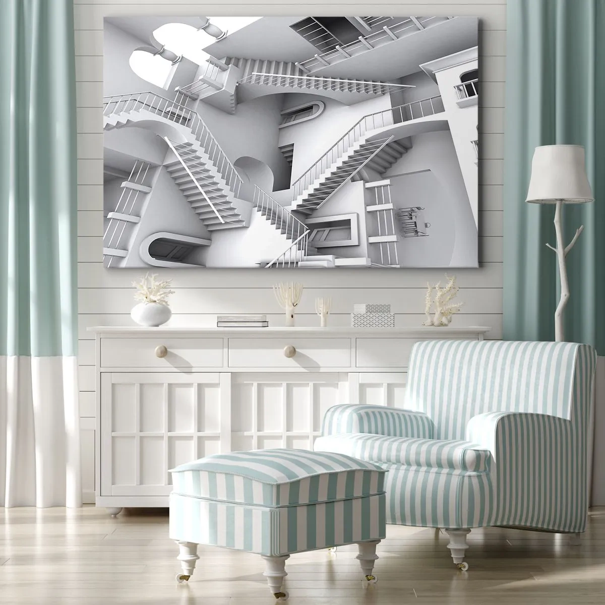 Canvas picture - An abstract composition of stairs in a surrealistic spatial arrangement - 70x50cm - Paradoxes of Space - Modern wall decoration for the living room and bedroom ARTTOR