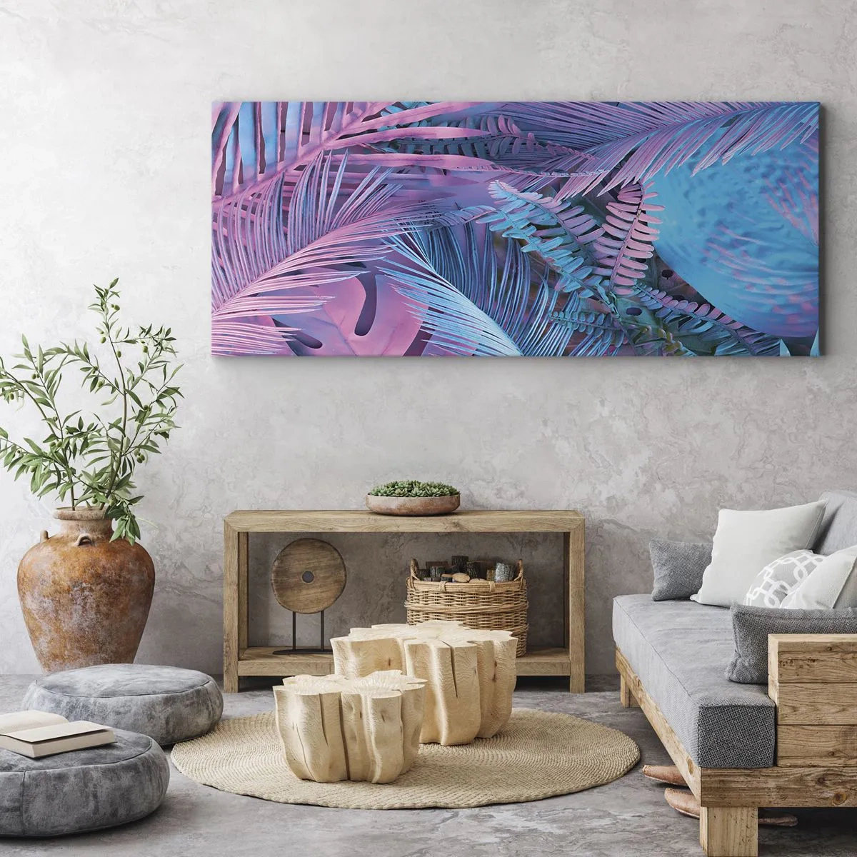 Canvas picture - Tropics in Pink and Blue - 100x40 cm