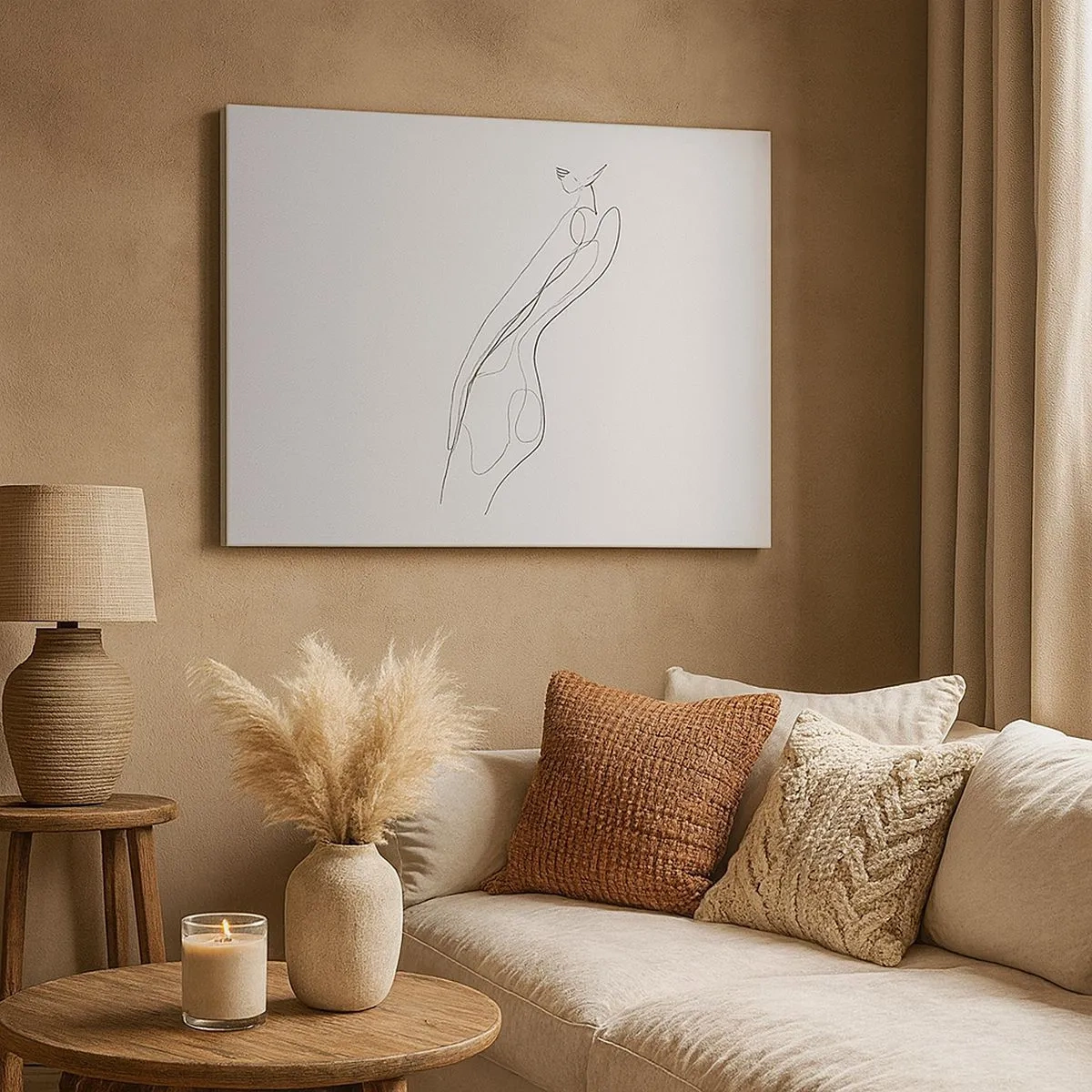 Canvas picture - A minimalist line showing a silhouette against a light background - 70x50cm - Barely a Promise - Modern wall decoration for the living room and bedroom ARTTOR