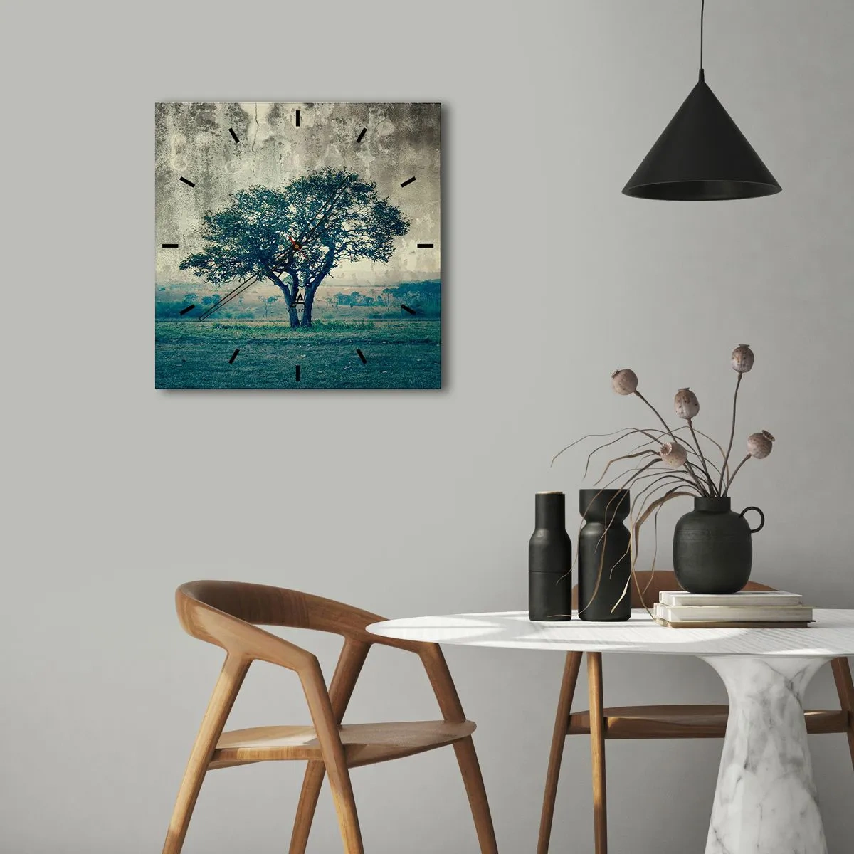 Wall clock - Clock on glass - Apple Tree in Blue? - 30x30 cm