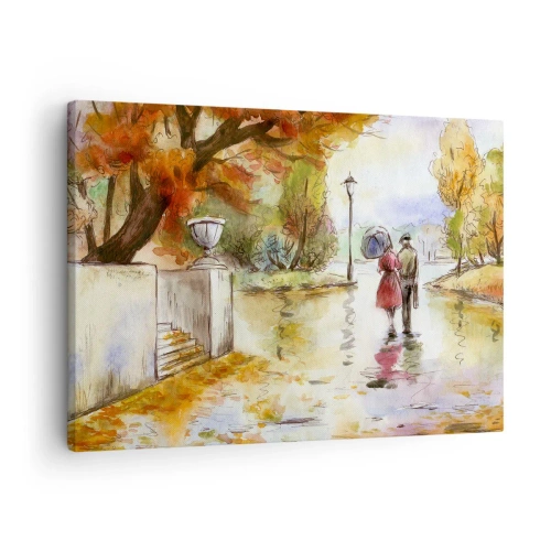 Canvas picture - walk in the autumn park with an umbrella - 70x50cm - Romantic Autumn in a Park - Modern wall decoration for the living room and bedroom ARTTOR