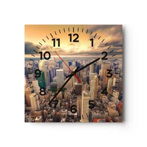 Wall clock - Clock on glass - Metropolis in Gold - 40x40 cm