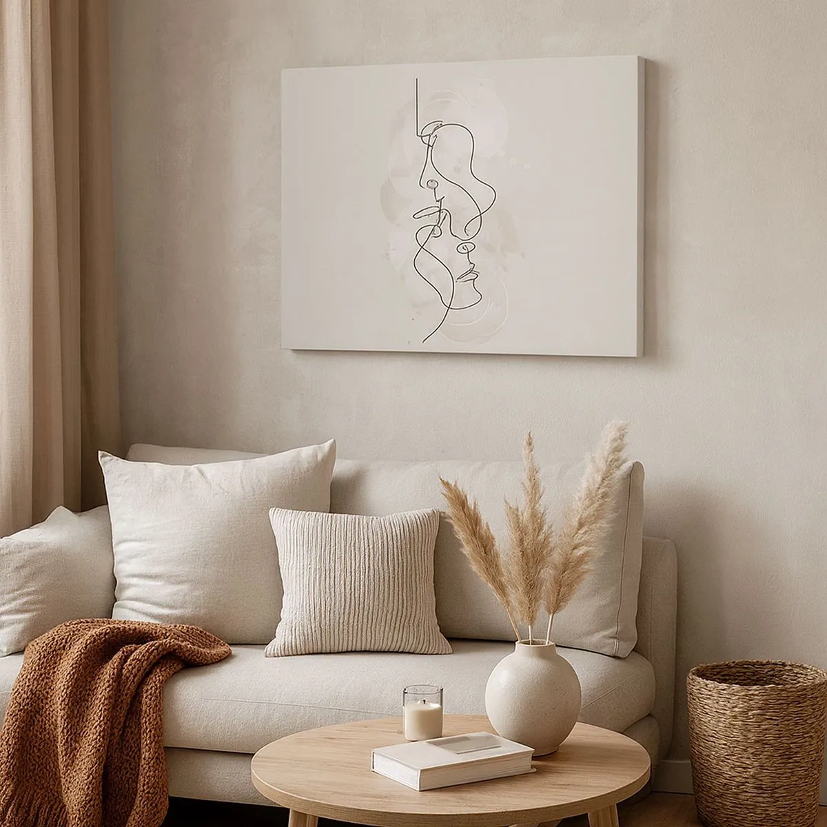 Canvas picture - Abstract outline of two faces on a light background - 70x50cm - Tangled up in an Embrace - Modern wall decoration for the living room and bedroom ARTTOR