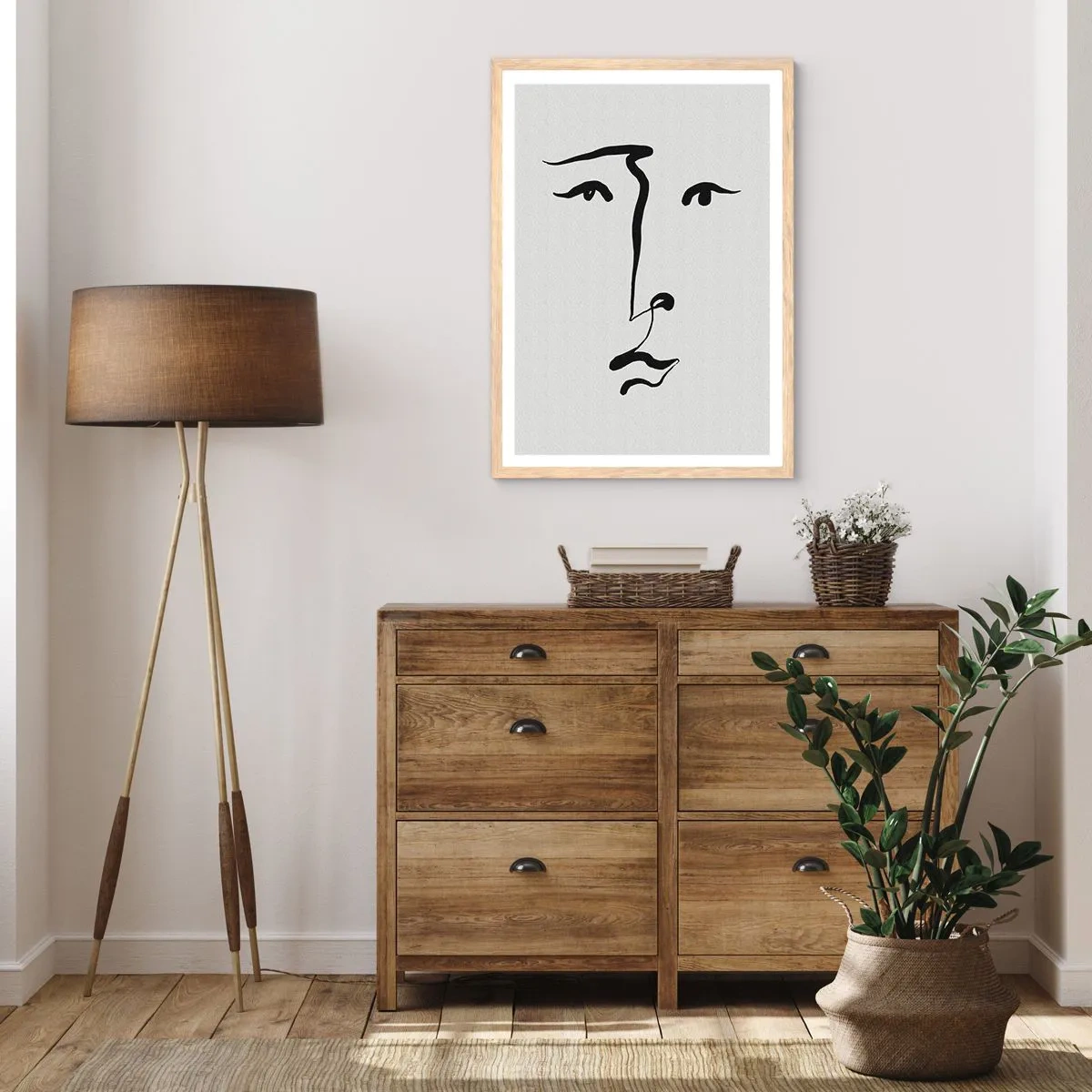 Poster in light oak frame - Portrait with One Stroke - 40x50 cm