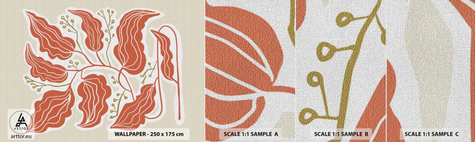 Photo Wallpaper Sample Premium Canvas - Folk and Coral - Boho, Botanical, Flowers - 100x30 cm