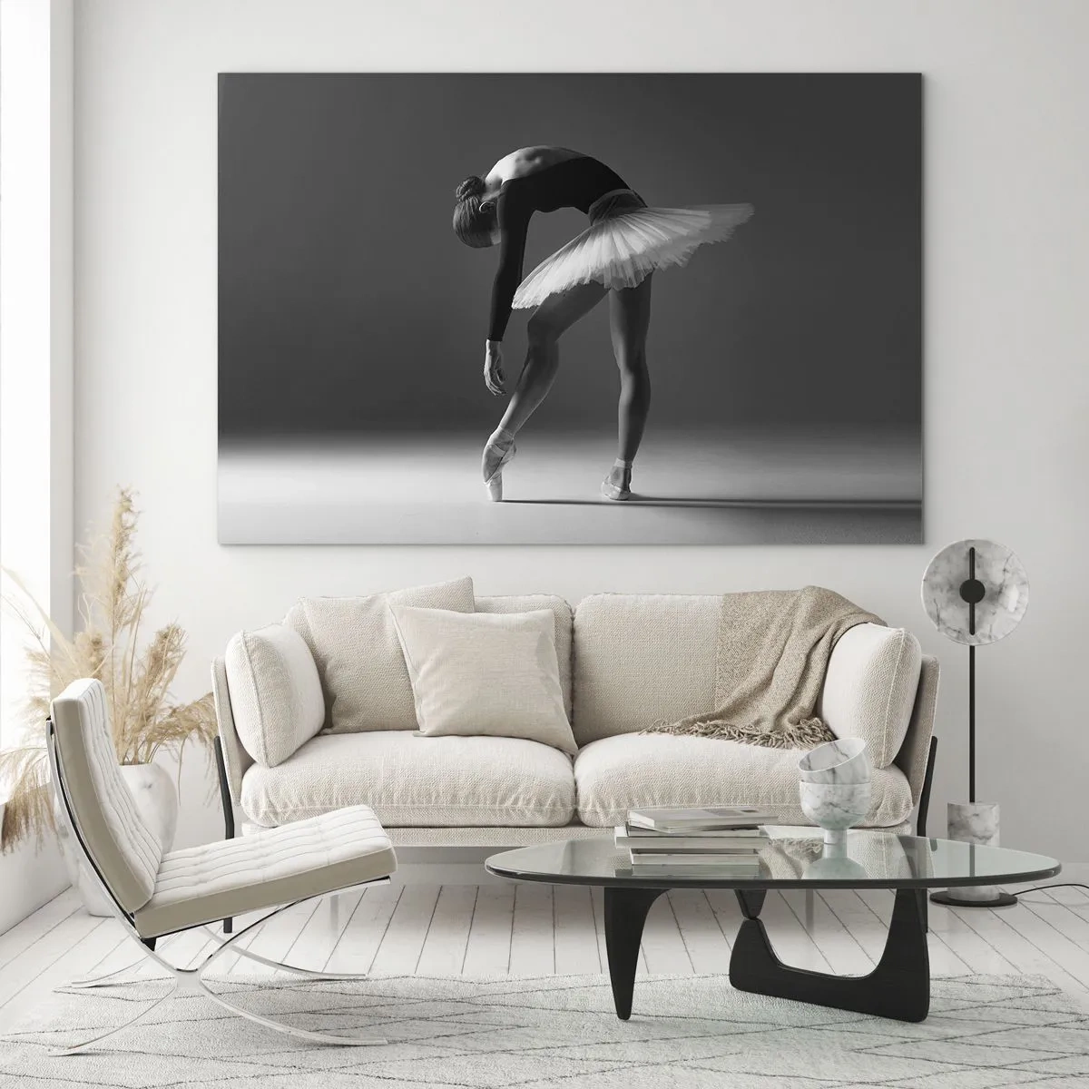 Glass picture - Black and white silhouette of a ballerina in a graceful pose - 70x50cm - Belle Ballet Dancer - Modern wall decoration for the living room and bedroom ARTTOR