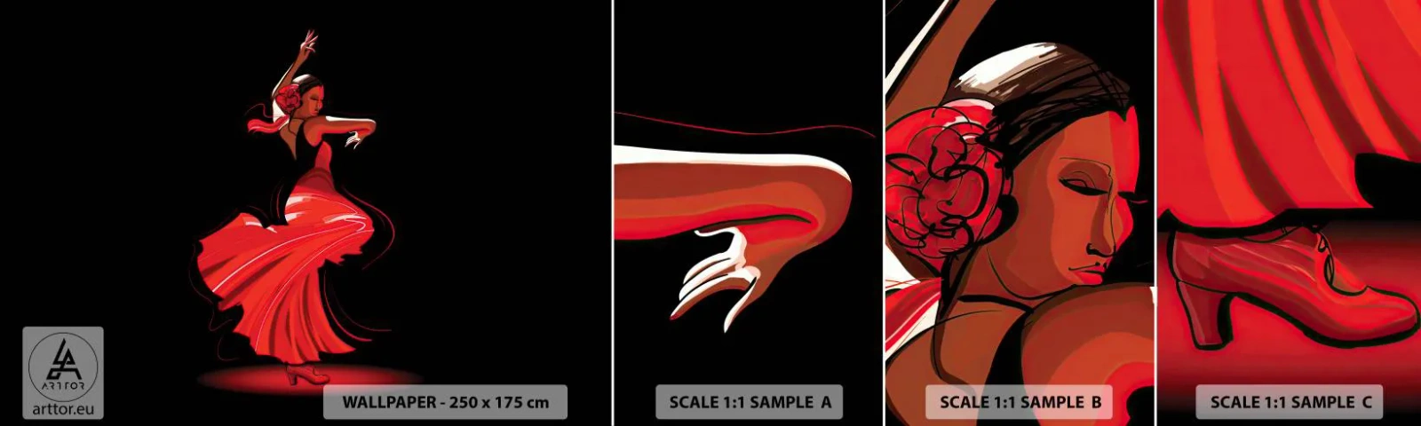 Photo Wallpaper Sample Self-Adhesive Deluxe Sticker - Fiery Spirit of Flamenco - Dancer, Flamenco, Dance - 100x30 cm