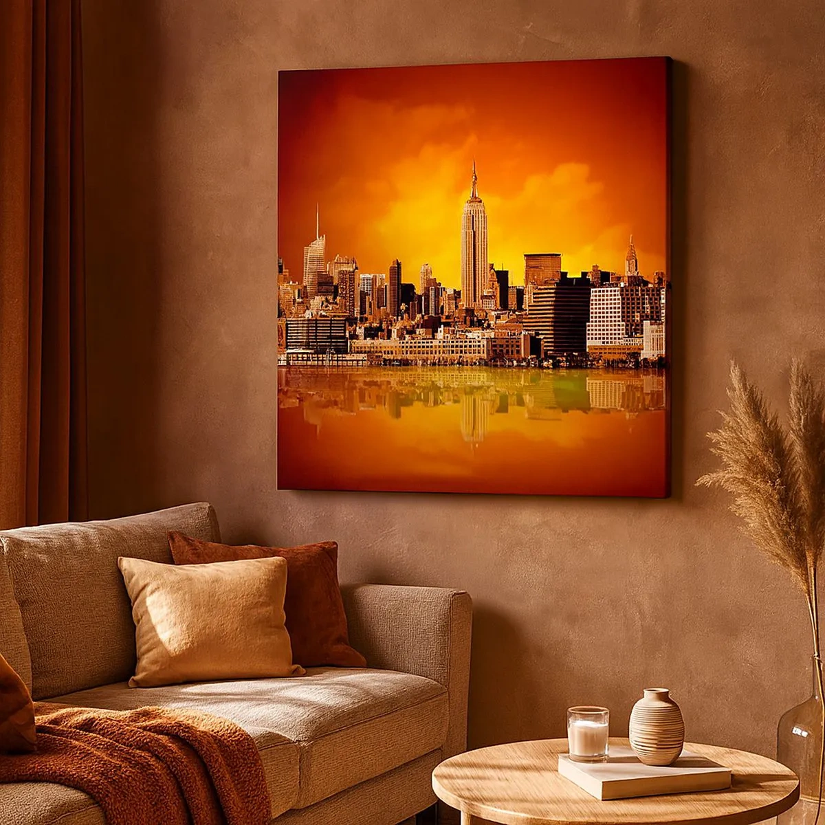 Canvas picture - Big City Panorama in Brown and Yellow - 30x30 cm