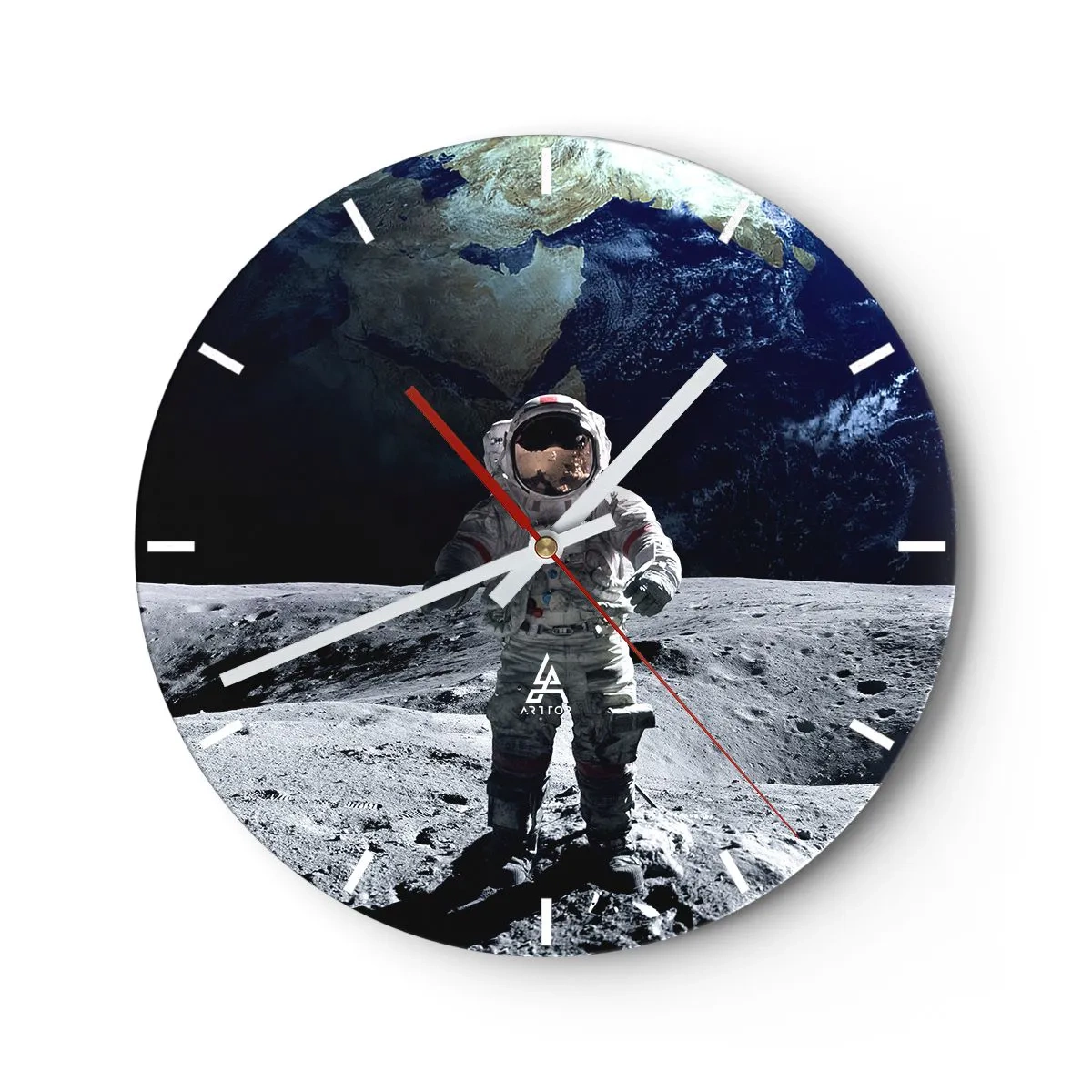 Wall clock - Clock on glass - Greetings from the Moon - 40x40 cm