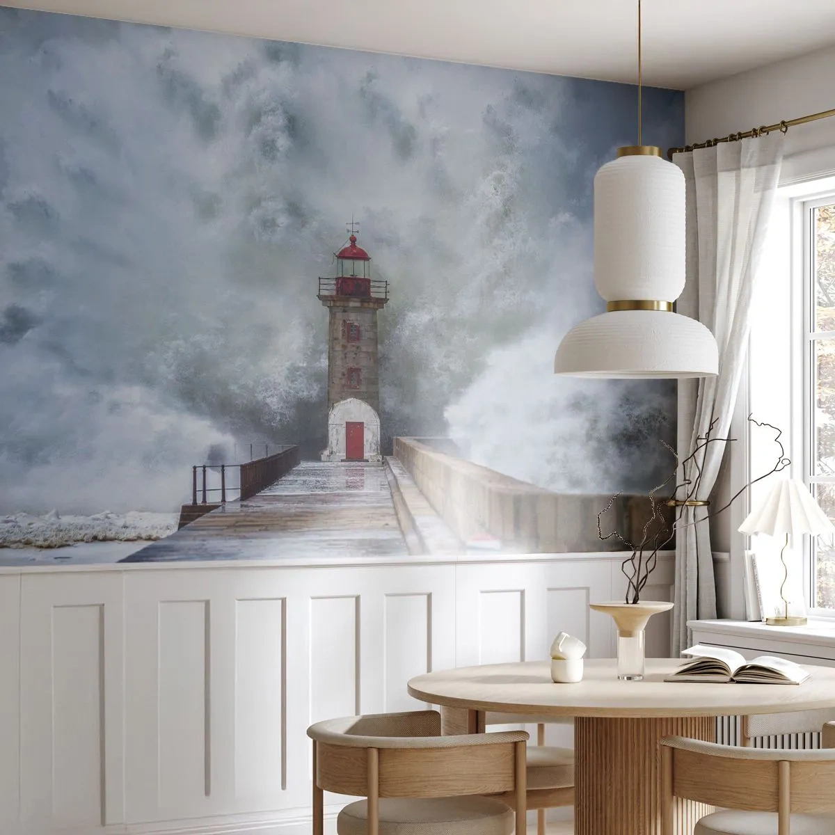 Photo Wallpaper Premium Sand - Roar of Waters, Whirr of the Wind - Lighthouse, Landscape, Ocean - 100x70 cm