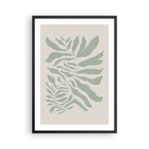 Poster in black frame - A minimalist plant illustration in shades of green - 50x70cm - Emerald Branch - Modern wall decoration for the living room and bedroom ARTTOR